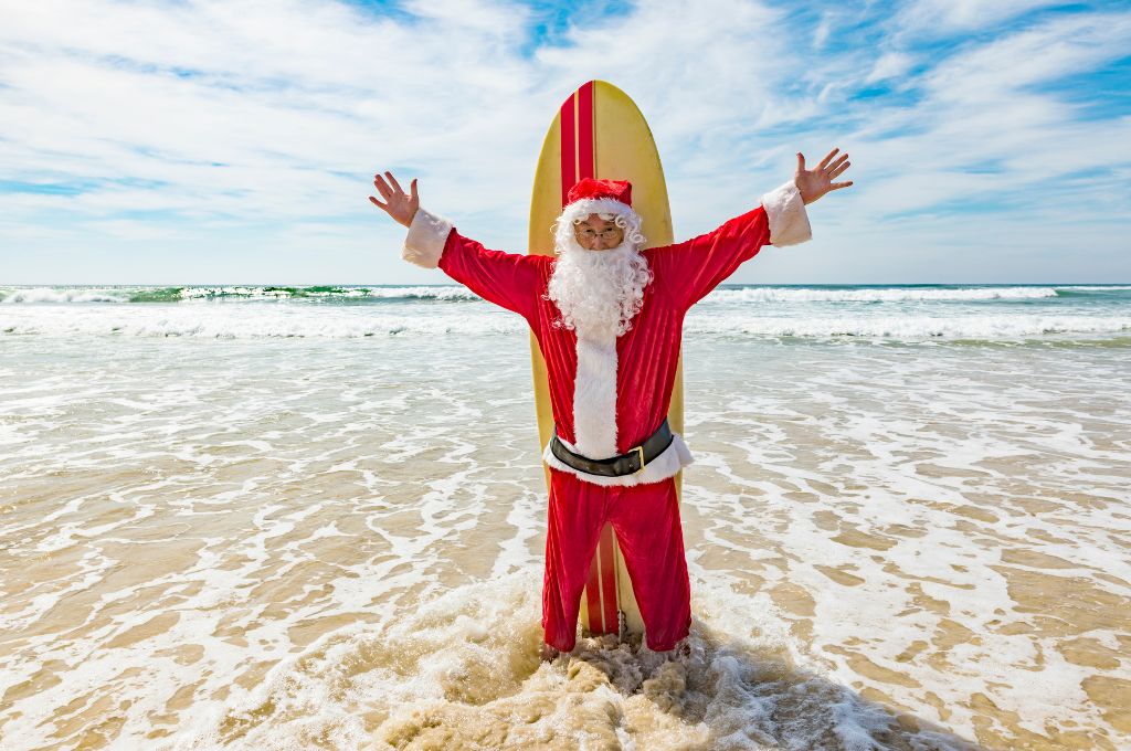 christmas in hawaii - santa surf board