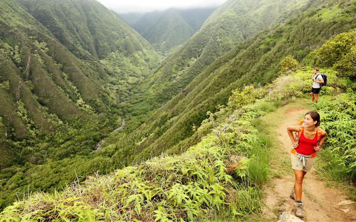 hiking in hawaii in a green lush valley - hawaii in april