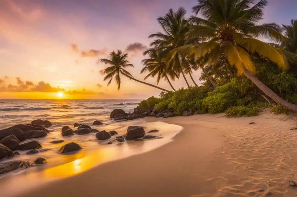 palm trees and beach during sunset - best months to visit hawaii