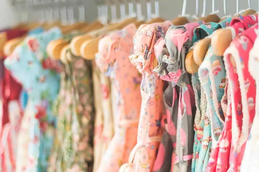 floral dresses on a clothing rack