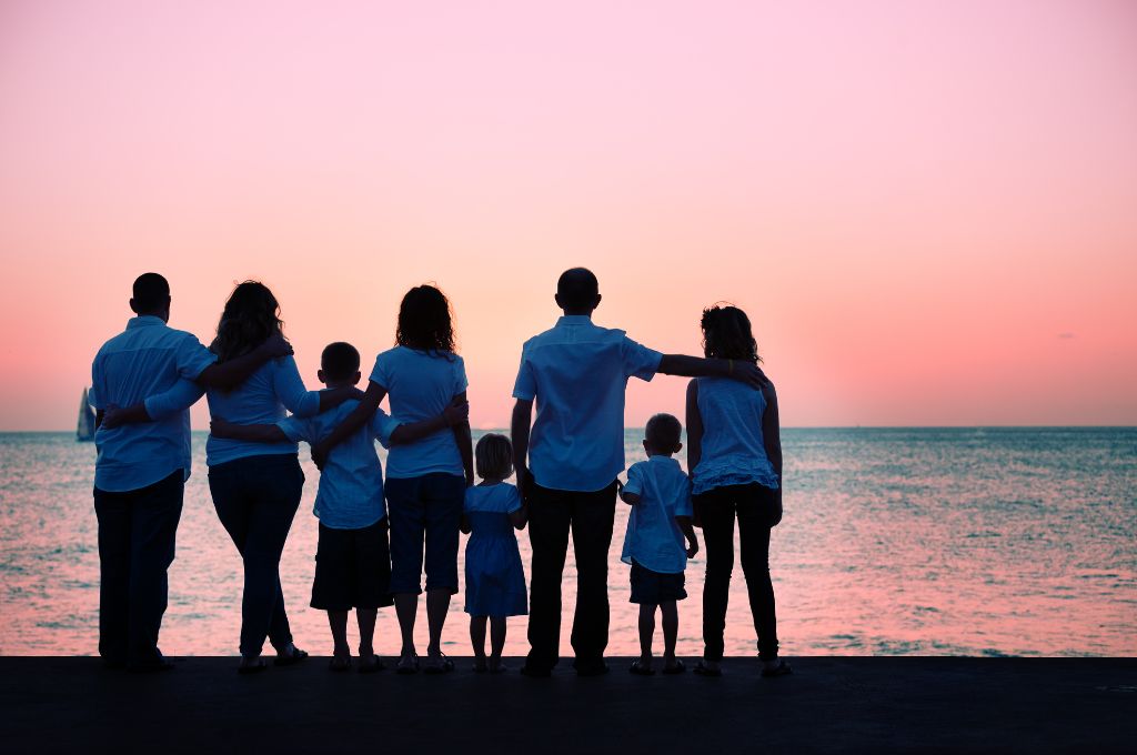family watching a sunset
