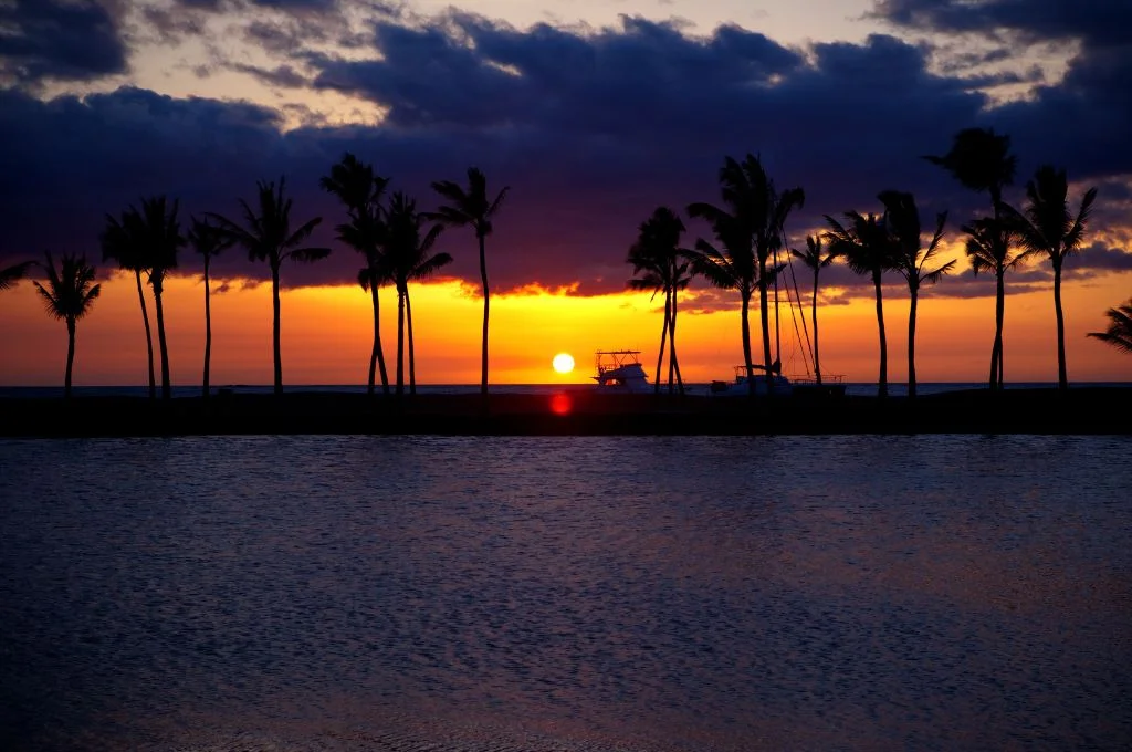 ʻAnaehoʻomalu Bay at sunset - best sunsets on the big island of hawaii