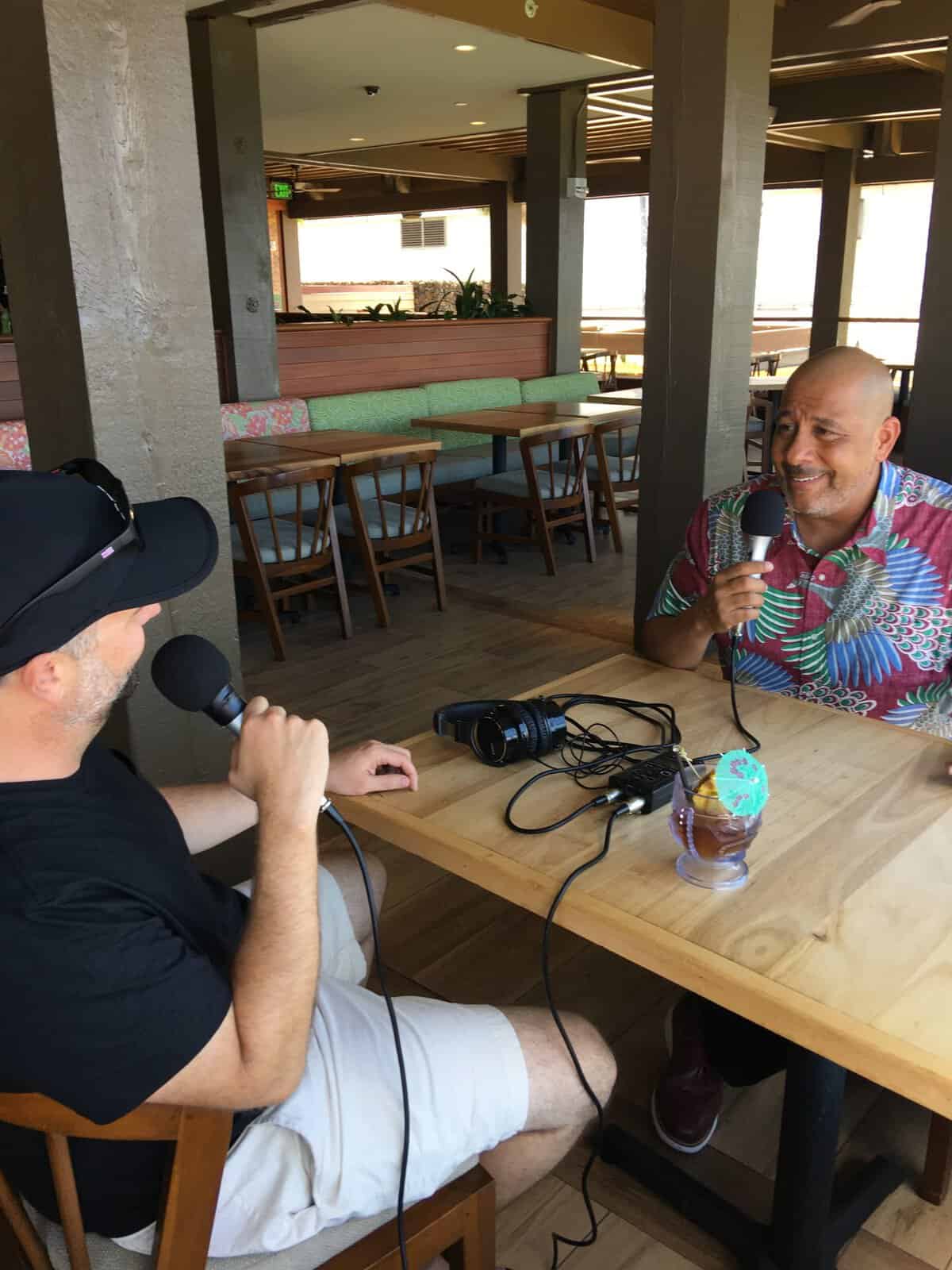 Bryan Murphy interviewing Jason Donez, general manager of Leilani’s on the Beach in Maui.